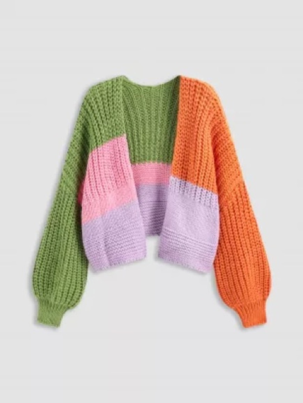 Colorblock Chunky Knit Sweater - Green Pink Orange